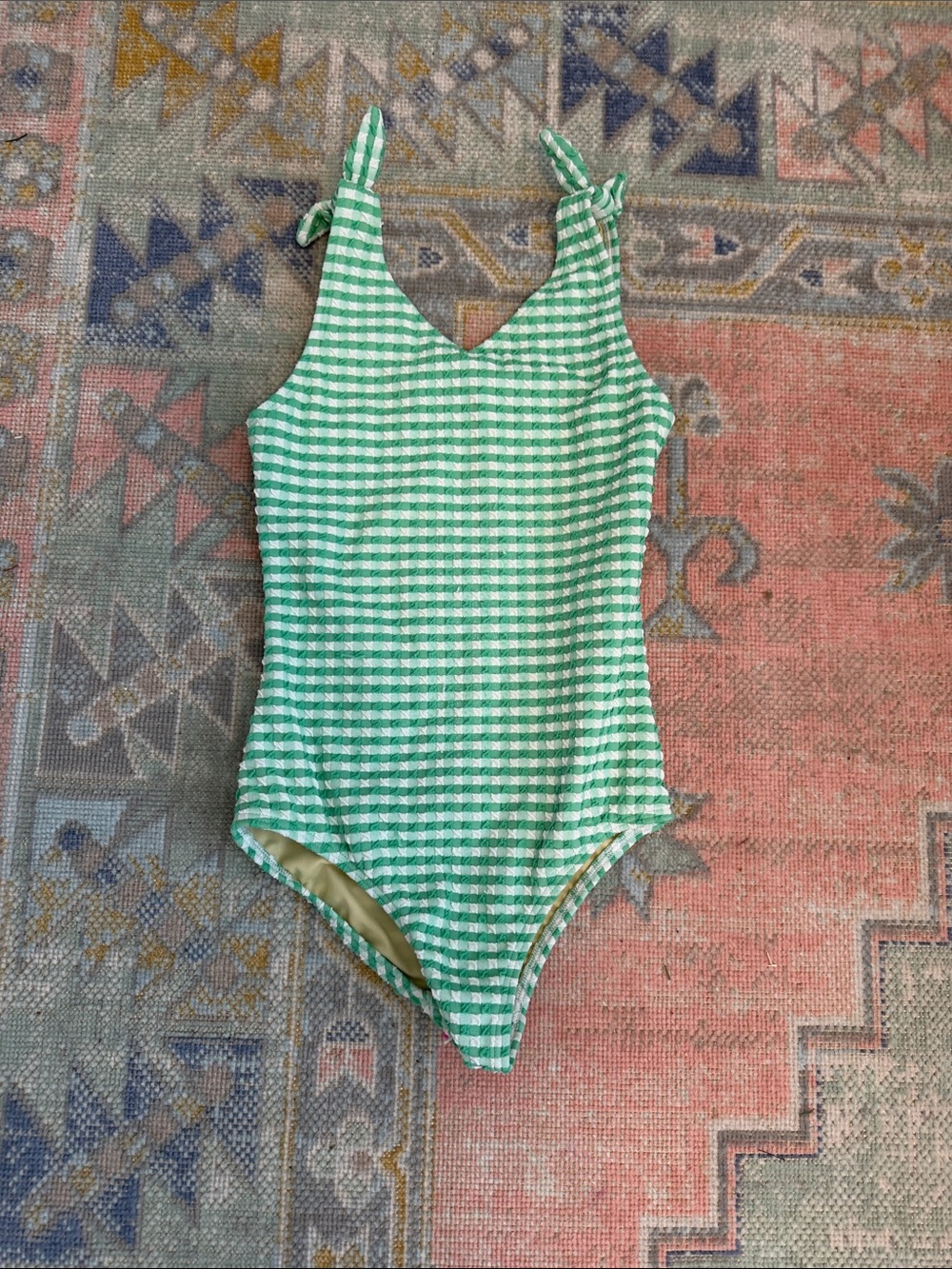 Lands' End Green Gingham Tie-Shoulder One-Piece Swimsuit (8)